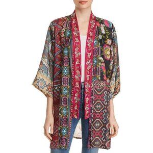 NWT Johnny Was Emilia Mixed-Print Silk Kimono Multicolor Open Topper Cardigan L